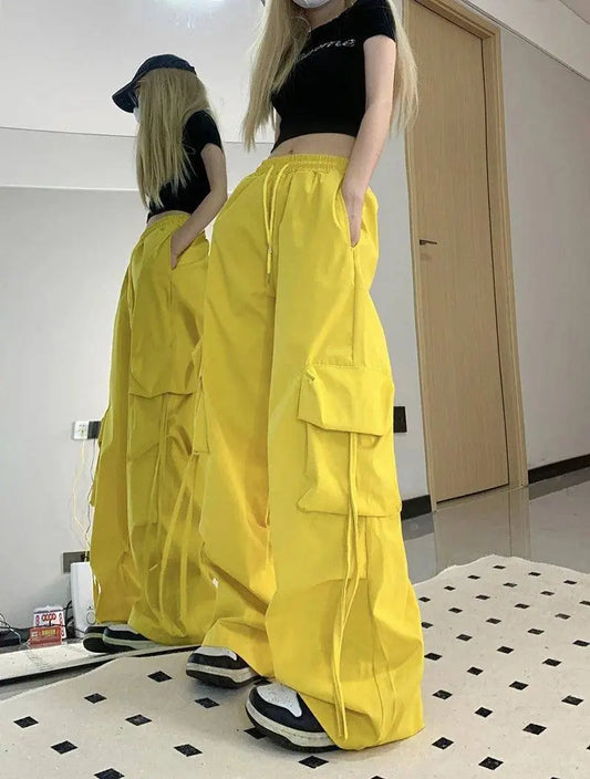 Zoki Pink Streetwear Cargo Pants Women Loose Harajuku Y2K Straight Trousers American Retro Hip Hop Casual Bf Wide Leg Pants New SS69