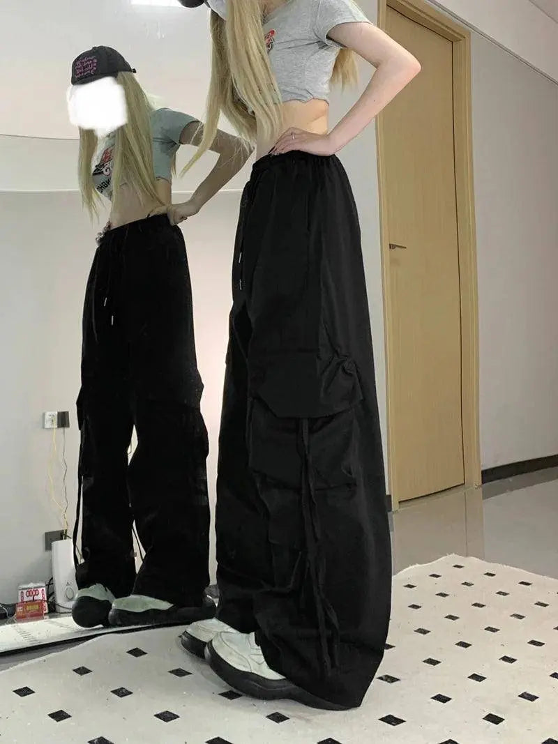 Zoki Pink Streetwear Cargo Pants Women Loose Harajuku Y2K Straight Trousers American Retro Hip Hop Casual Bf Wide Leg Pants New SS69