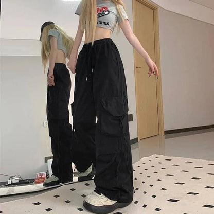 Zoki Pink Streetwear Cargo Pants Women Loose Harajuku Y2K Straight Trousers American Retro Hip Hop Casual Bf Wide Leg Pants New SS69