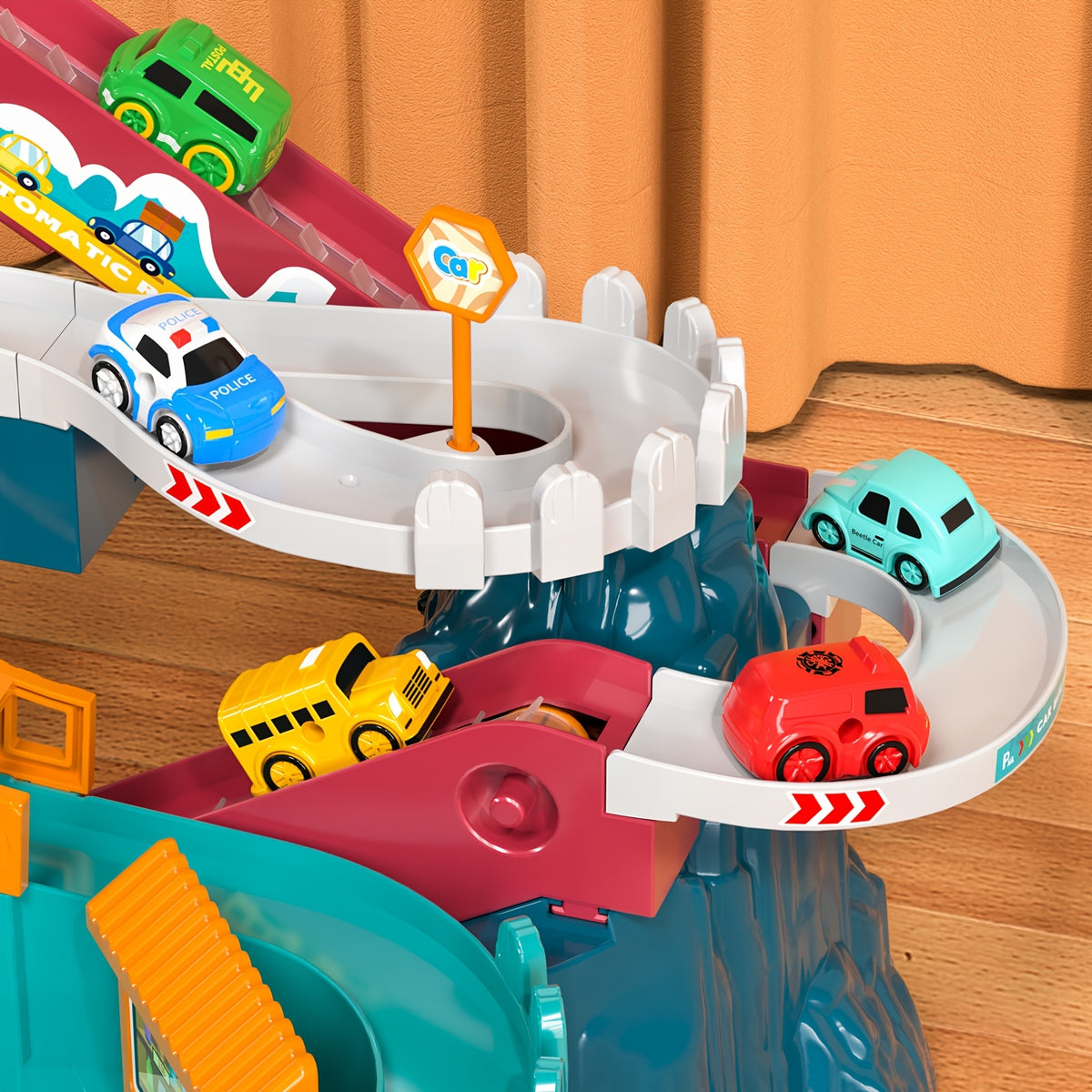 Dinosaur-Themed Racing Track Designed for Toddlers, Featuring a Toy Car Ramp And a Playset That Includes 10 Cars, Suitable for Children Aged 3 to 8 Years.