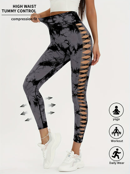 Seamless Lady Tie-Dye Yoga Pants, Side Hollow Butt Lift Workout Fitness Tights, Jogging Sports Leggings, Gym Clothing - SS69