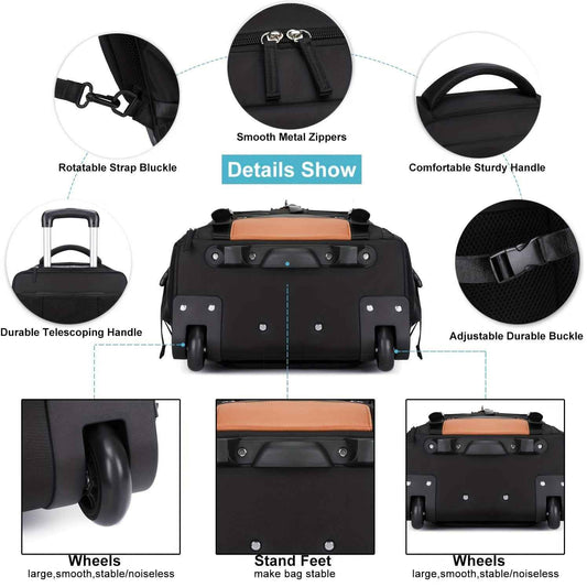 [Durable Laptop Backpack] Durable Rolling Laptop Backpack, 17-inch Travel Business Wheel Backpack | Men's and Women's Laptop Bookbag with Shoe Compartment