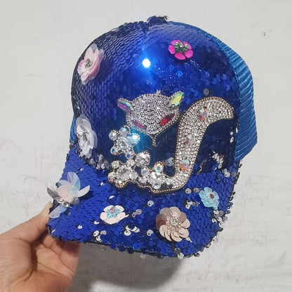[Anime Baseball Cap] Anime Theme Women's Fashion Baseball Cap - Breathable Mesh, Adjustable Fit, Rhinestones and Floral Embellishments, Hot-stamping Craftsmanship, Sparkling Sequin Duckbill Hat, Carnival/Mardi Gras/Masquerade SS69 13.69 Blue