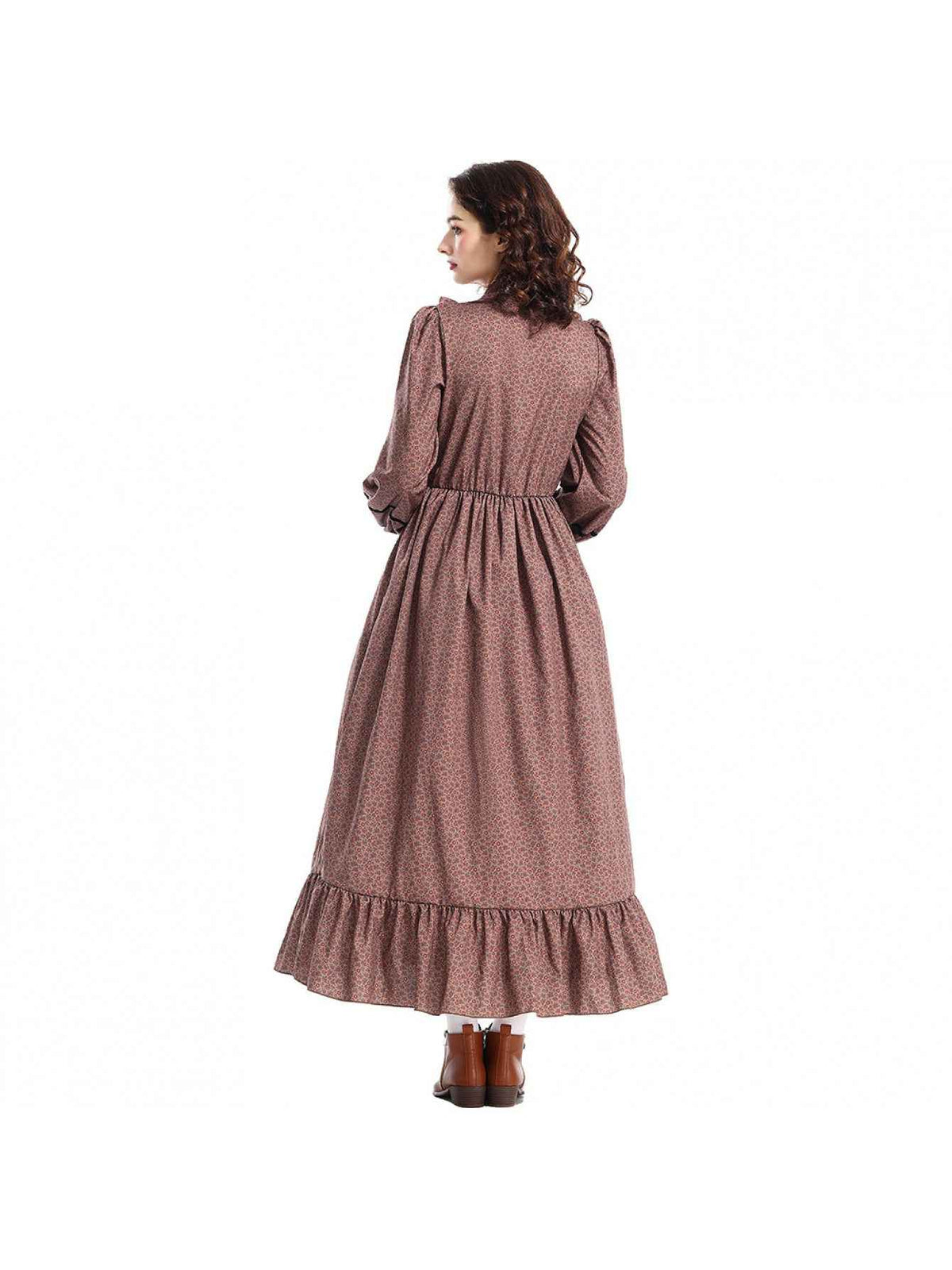 Women's Victorian-Inspired Victorian Maid Dress - Brown & A-Line Full-Length Skirt Set with Ruffled Collar & Waist Belt, Loose-Fit Long Sleeve Costume for Renaissance Fairs, Historical Role-Play & Themed Parties (No Lining)