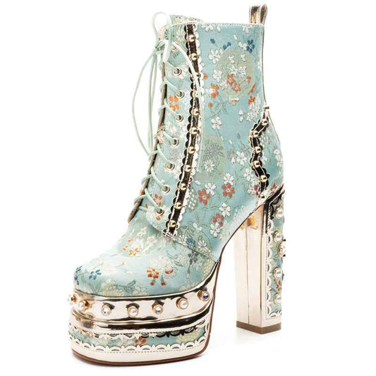 High Quality Platform Super High Heel Strap Rivet Women Thick Sole Heightening Wedding Boots Perfect for Dressy Occasions, Party Footwear, Sleek Design, Durable Construction, Stylish Footwear, Fashion Lovers, High Heel Bootie