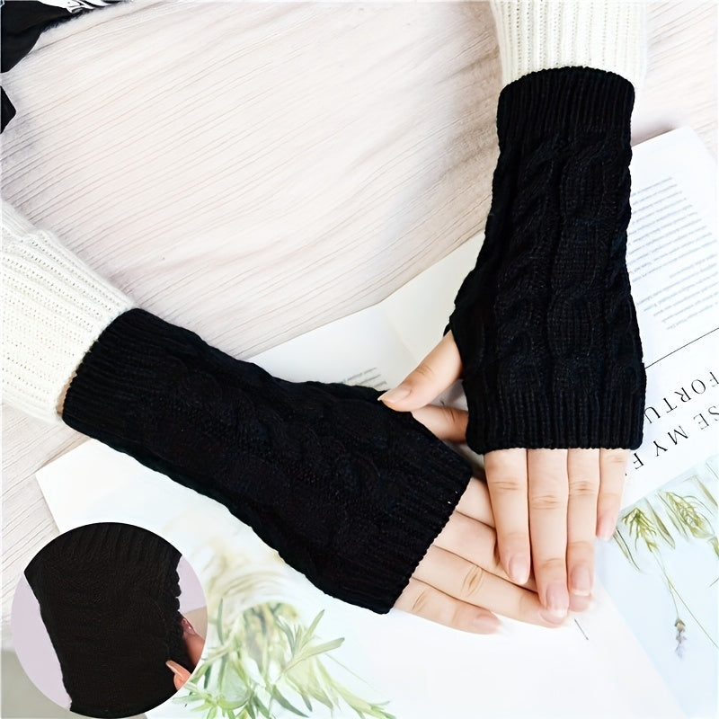 [Cozy Comfort] Women'S White Half-Finger Gloves - Elastic Fingerless Warmth, Stretchy & Comfortable for Winter Touchscreen Use, Winter Gloves SS69