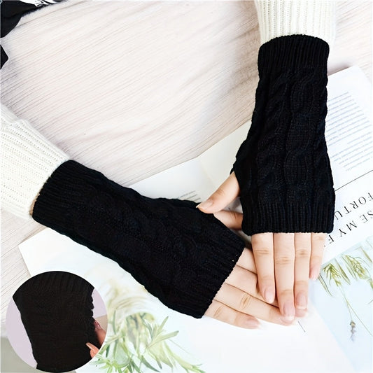 [Cozy Comfort] Women'S White Half-Finger Gloves - Elastic Fingerless Warmth, Stretchy & Comfortable for Winter Touchscreen Use, Winter Gloves SS69