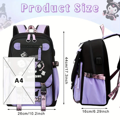 [Sanrio Licensed]Cute for kuromi School Bag for kuromi Backpack Suitable For Boys And Girls, Equipped With A USB Port, Comes Ultra-lightweight Outdoor Camping And Hiking Gear, Essential For Travel, Gift For Back To School Bac SS69