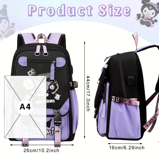 [Sanrio Licensed]Cute for kuromi School Bag for kuromi Backpack Suitable For Boys And Girls, Equipped With A USB Port, Comes Ultra-lightweight Outdoor Camping And Hiking Gear, Essential For Travel, Gift For Back To School Bac SS69