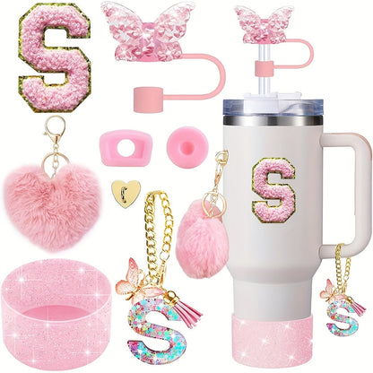 8pcs Cup Accessories for Cup 30oz 40oz Includes Butterfly Straw Cover Cap Silicone Boot Alphabet Handle Charm Initials Sticker 2pcs Spill Proof Stopper Heart Hook Love Plush Ball, Best for Christmas, Perfect for Thanksgiving SS69 15.69 S