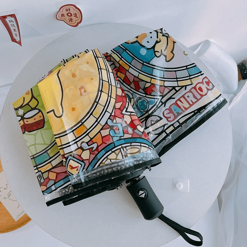 [Cute Anime Umbrella] Sanrio Kuromi/Pochacco/Melody/Kulomi/Beloved Star 1pc Automatic Open/Close Umbrella | Cute Anime Umbrella with 8-Rib Compact Folding Design, One-Touch Button, Pink/Blue/Golden/Purple/Green/Brown/Beige -