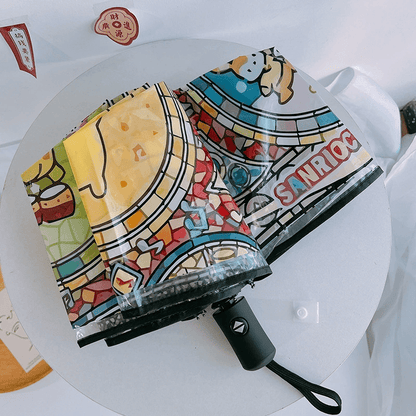 [Cute Anime Umbrella] Sanrio Kuromi/Pochacco/Melody/Kulomi/Beloved Star 1pc Automatic Open/Close Umbrella | Cute Anime Umbrella with 8-Rib Compact Folding Design, One-Touch Button, Pink/Blue/Golden/Purple/Green/Brown/Beige -