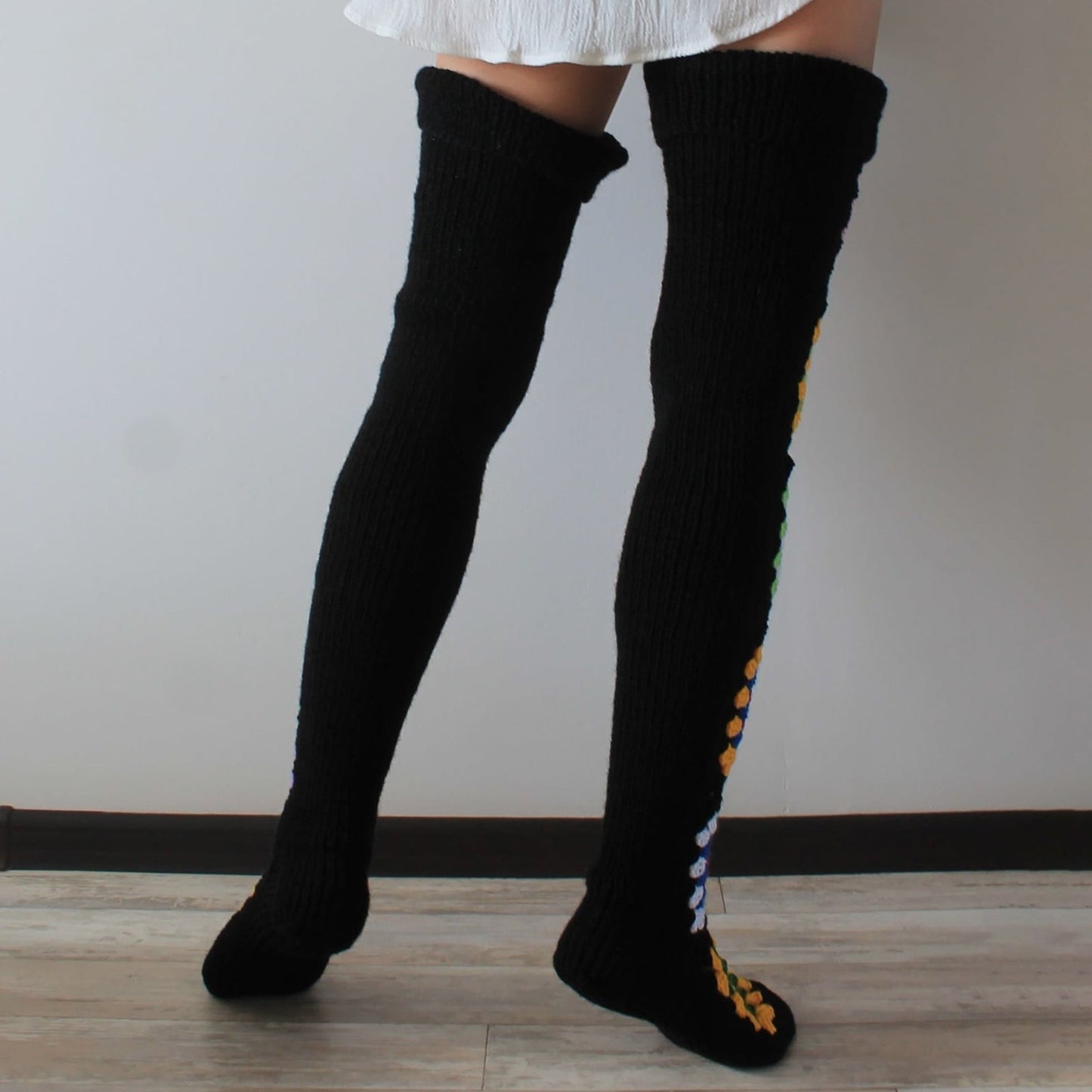 Cozy Winter Thigh Socks - Long Knit Over Knee Stockings - Boho Leg Warmers Crochet SS69