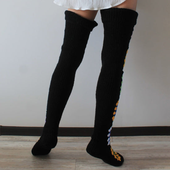 Cozy Winter Thigh Socks - Long Knit Over Knee Stockings - Boho Leg Warmers Crochet SS69