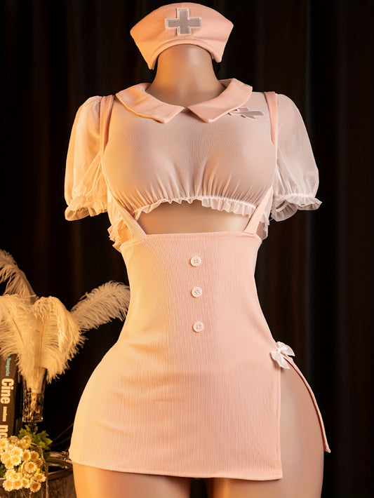 Sexy Nurse Costume, Role Play, Sexy Lingerie Set: Top + Strappy Skirt + + Hairband SS69