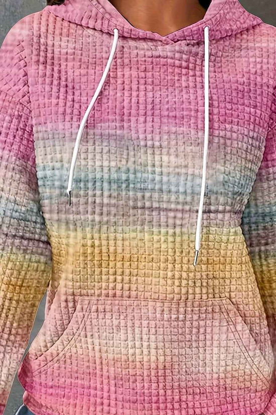 [Plus Size Hooded Sweatshirt] Plus Size - Plus Size - Plus Size - Plus Size - Women's Plus Size Hooded Sweatshirt - Pastel Rainbow Striped Pullover with Drawstring Hood, Soft Stretchy Fabric, Side Pockets - Cozy Fall/winter S