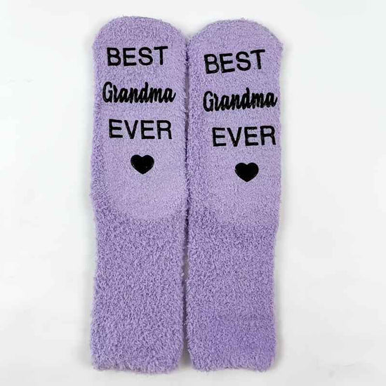 1 Pair Purple Mid-Calf Winter Warm Anti-Slip Knitted Socks with 