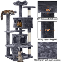 Costoffs Cat Tree 54in/70in/62in/80in/23.5in Cat Tower Condo with 2 Condos & 2 Dangling Balls & 3 Scratching Posts Large Cat House for for Kittens & Cats, Dark Gray/Light Gray/Beige/Black/Pink/Brown/Navy Blue/Green, Brown/W SS69