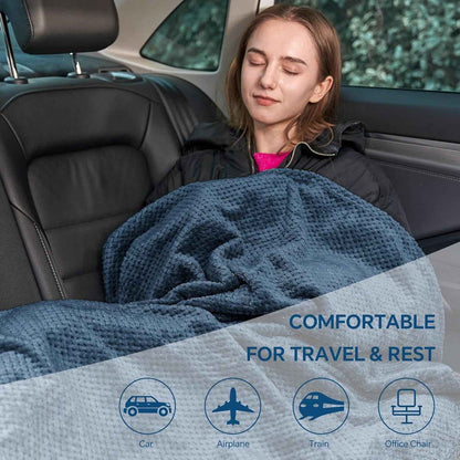 2-in-1 Ultra-Soft Flannel Travel Blanket with Pillow Travel Blanket Airplane Compact with Bag, Portable And Packable 2in 1 Jacquard Travel Pillow And Blanket Set, for Office, Sofa, Airplane & Car with Luggage Cover & Backpack