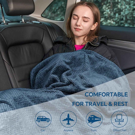 2-in-1 Ultra-Soft Flannel Travel Blanket with Pillow Travel Blanket Airplane Compact with Bag, Portable And Packable 2in 1 Jacquard Travel Pillow And Blanket Set, for Office, Sofa, Airplane & Car with Luggage Cover & Backpack