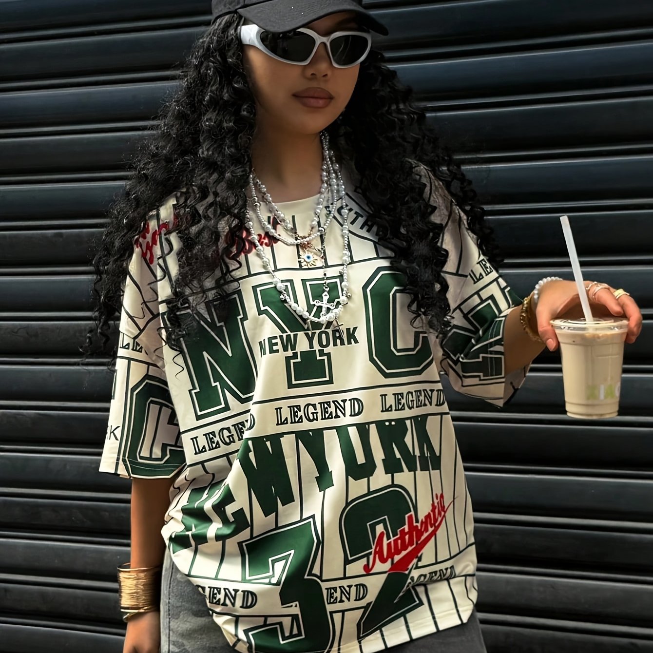 Women's NYC Legend Print Athletic T-Shirt - Casual Crew Neck, Short Sleeve, Lightweight Polyester, Spring/Summer Fashion Top with "N.Y.C. LEGEND" Design, Streetwear Fashion | Trendy Graphic Tee | Glossy Texture Shirt, Ladies SS69 14.69 Mixed Color / S