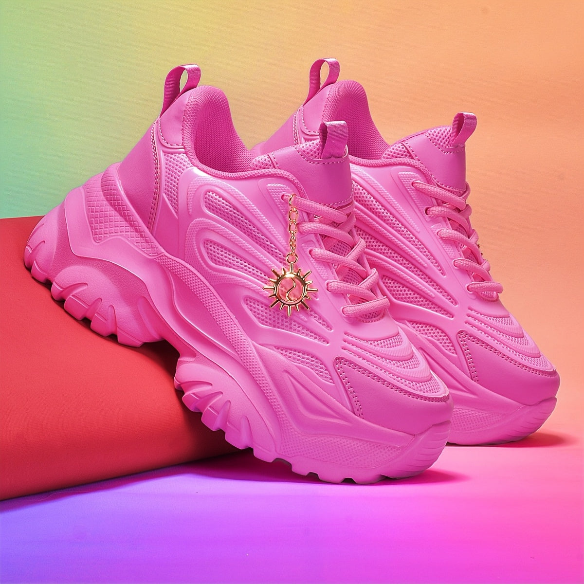 Women's Pink Fashion Skate Shoes with Sunflower Charm - Lightweight, Breathable Mesh Upper, EVA Sole for Shock Absorption, All-Season Comfort, Soft and Stylish Design for Casual Wear SS69