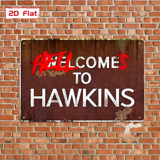 2D Flat, Open 1pc, Vintage Metal Tin Sign, 2D/Flat, Welcome to Enter: The Wonderful World of Hawkins, Art Decor Poster, Suitable for Home, Shop, Multi-purpose Wall Decoration, 7.87x11.81inch Outdoor Plaque with Pre-drilled Ho SS69