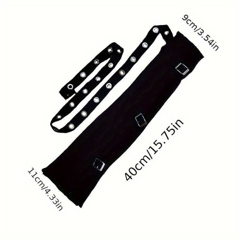Black Fingerless Gloves - Stylish Streetwear Gothic Punk Arm Sleeves with Long Wrap Design, Polyester Knit, Perfect for Outdoor Travel, Dancing, Performances, Parties, and Cosplay SS69