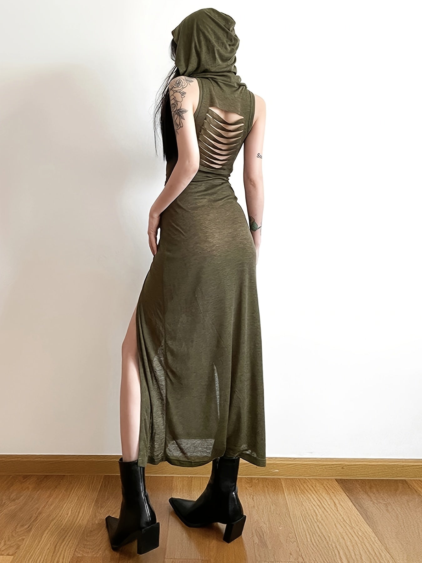European and American hot wasteland style hooded sleeveless dress SS69