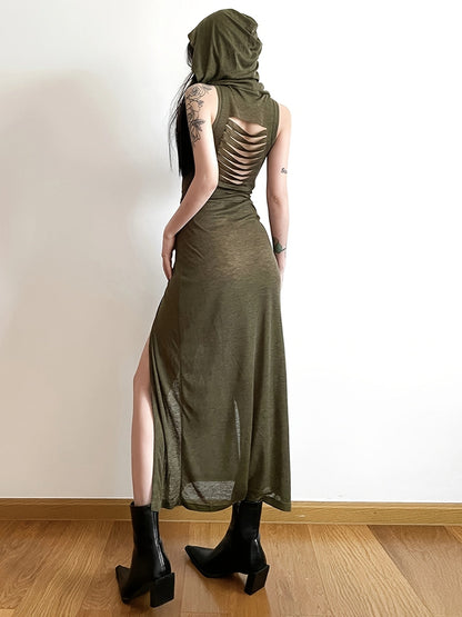 European and American hot wasteland style hooded sleeveless dress SS69