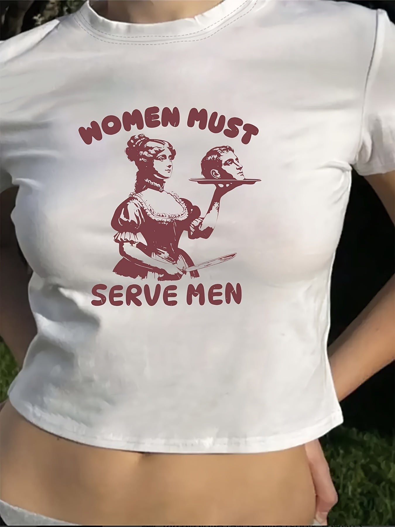 [Graphic Print Crew Neck Tee] Graphic Print Crew Neck T-shirt, Y2K Short Sleeve Top for Spring & Summer, Women's Clothing SS69