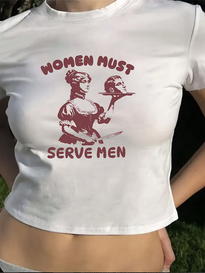 [Graphic Print Crew Neck Tee] Graphic Print Crew Neck T-shirt, Y2K Short Sleeve Top for Spring & Summer, Women's Clothing SS69