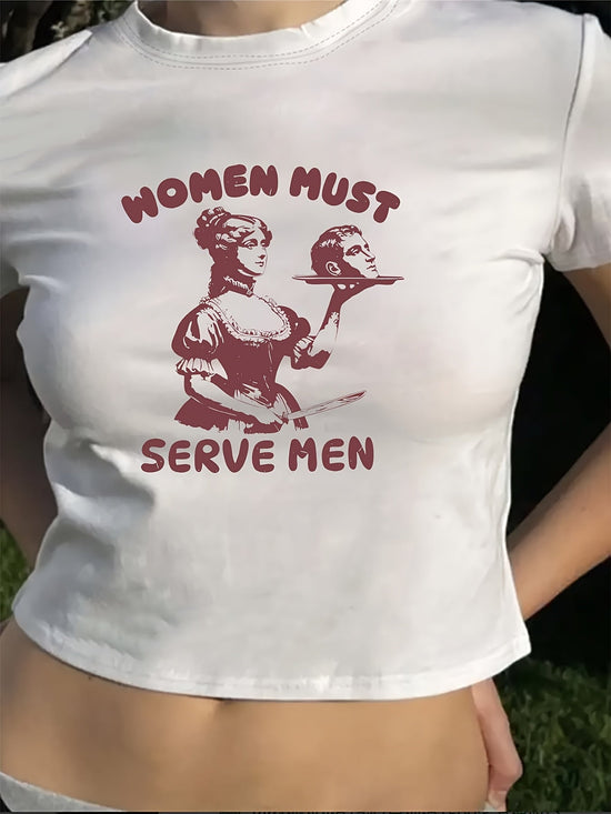 [Graphic Print Crew Neck Tee] Graphic Print Crew Neck T-shirt, Y2K Short Sleeve Top for Spring & Summer, Women's Clothing SS69