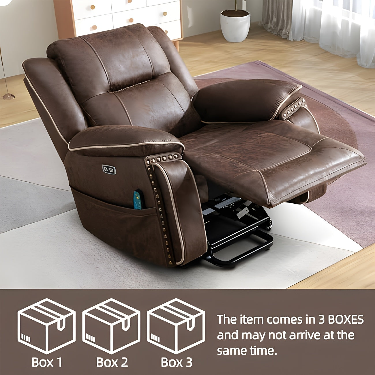 Dual Motor Large Power Lift Recliner Chairs with Massage And Heat for Big People, Electric Faux Leather Recliner with Adjustable Headrest, 2 Concealed Cup Holders, USB Ports, Home Comfort Chair, Elderly Seating, Modern Reclin SS69