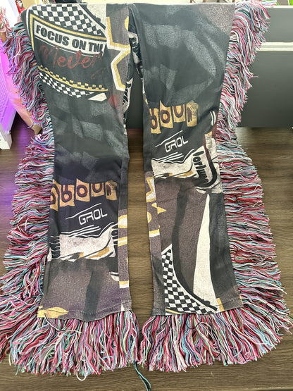 [Vibrant Graphic Pants] Vibrant Graphic Women's Straight-Leg Pants | Fringe Hem & Tassel Details, All-Season Machine Washable Comfort for Casual Attire SS69