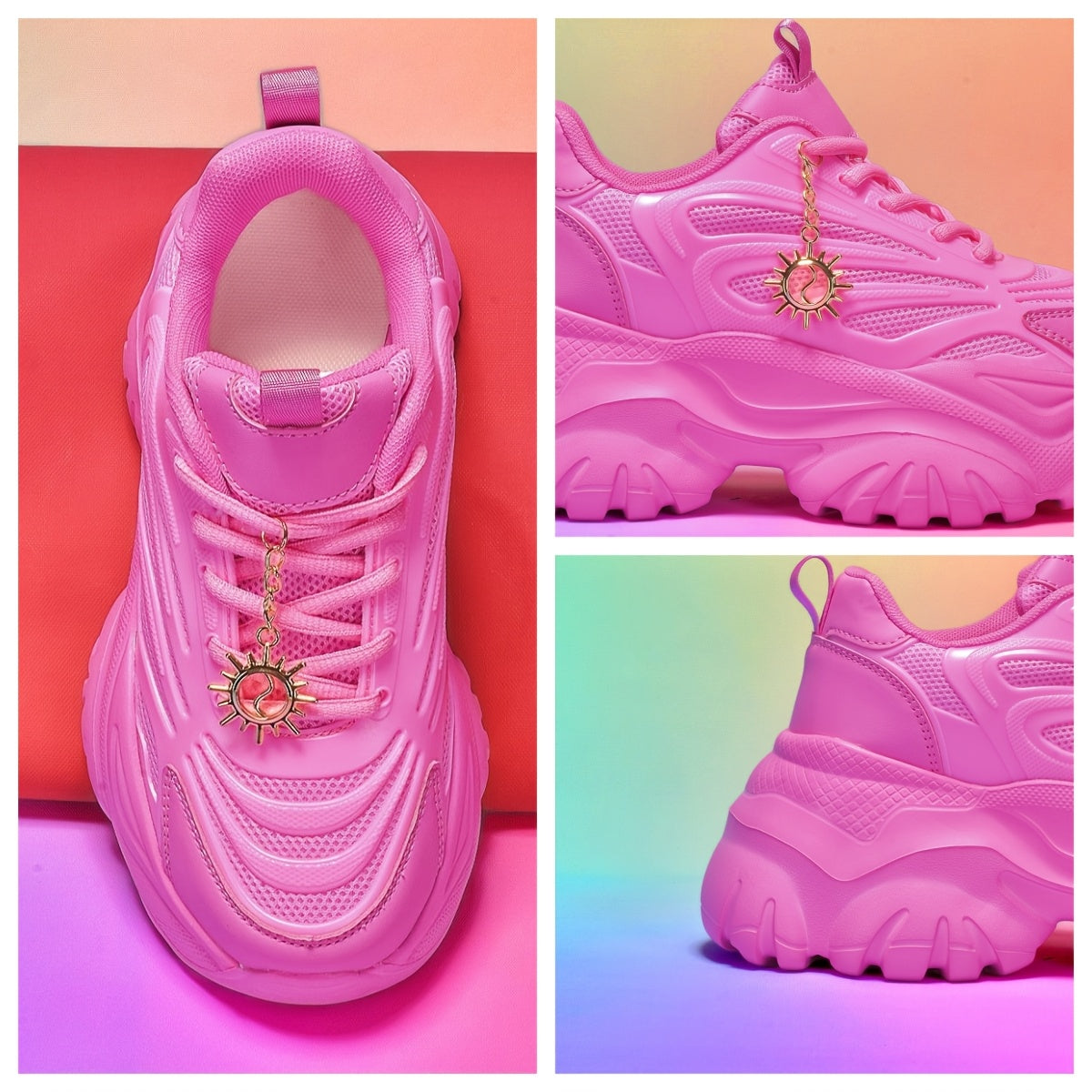 Women's Pink Fashion Skate Shoes with Sunflower Charm - Lightweight, Breathable Mesh Upper, EVA Sole for Shock Absorption, All-Season Comfort, Soft and Stylish Design for Casual Wear SS69