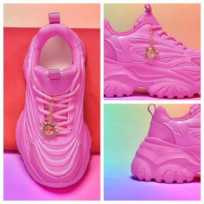 Women's Pink Fashion Skate Shoes with Sunflower Charm - Lightweight, Breathable Mesh Upper, EVA Sole for Shock Absorption, All-Season Comfort, Soft and Stylish Design for Casual Wear SS69