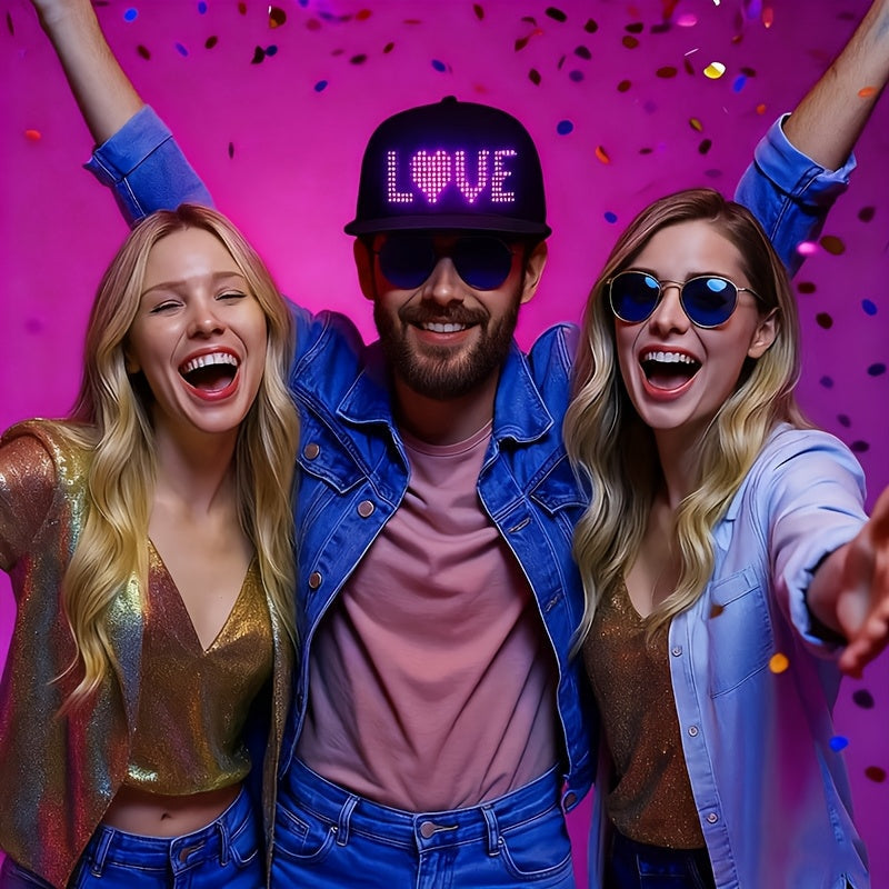 1 Programmable LED Display Hat, DIY Text Scrolling Information, APP Control, Multiple Patterns And Animations, Creative Hat, Adjustable Size, Suitable For Both Men And Women, Suitable For Gatherings And Carnivals, Halloween A SS69