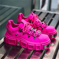 Men's Fashion Pink Platform Sneakers - Casual Streetwear Running Shoes with Durable PU Upper, Anti-Slip EVA Insole & PVC Sole, Lace-Up Design for Casual Attire SS69