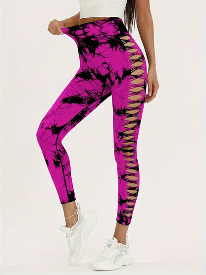 Seamless Lady Tie-Dye Yoga Pants, Side Hollow Butt Lift Workout Fitness Tights, Jogging Sports Leggings, Gym Clothing - SS69