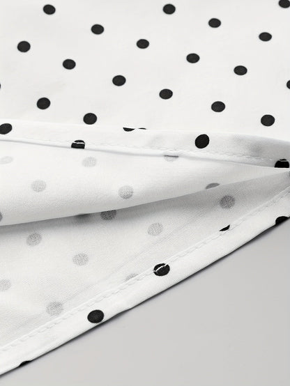 Elegant Retro Polka Dot Dress for Women with Ribbon Waist - Halter Neck, A-Line Skirt, Machine Washable, Polyester - Black & White, Perfect for Spring/Summer/Fall Events SS69