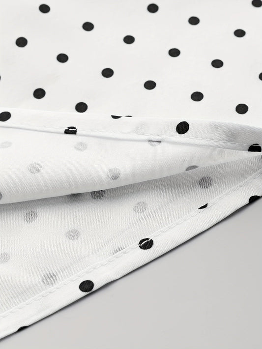 Elegant Retro Polka Dot Dress for Women with Ribbon Waist - Halter Neck, A-Line Skirt, Machine Washable, Polyester - Black & White, Perfect for Spring/Summer/Fall Events SS69