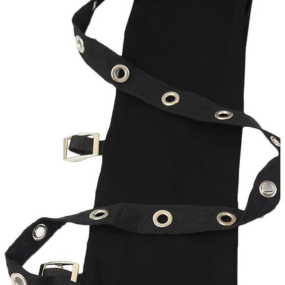 Black Fingerless Gloves - Stylish Streetwear Gothic Punk Arm Sleeves with Long Wrap Design, Polyester Knit, Perfect for Outdoor Travel, Dancing, Performances, Parties, and Cosplay SS69