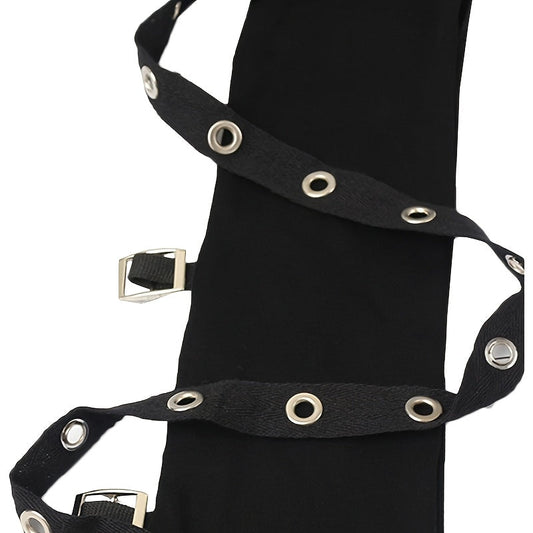 Black Fingerless Gloves - Stylish Streetwear Gothic Punk Arm Sleeves with Long Wrap Design, Polyester Knit, Perfect for Outdoor Travel, Dancing, Performances, Parties, and Cosplay SS69