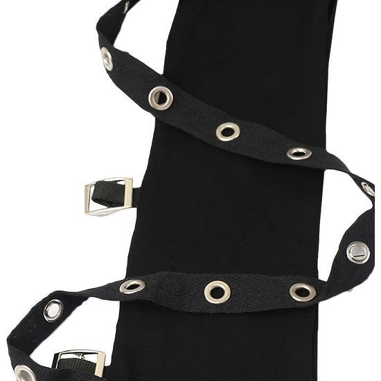 Black Fingerless Gloves - Stylish Streetwear Gothic Punk Arm Sleeves with Long Wrap Design, Polyester Knit, Perfect for Outdoor Travel, Dancing, Performances, Parties, and Cosplay SS69