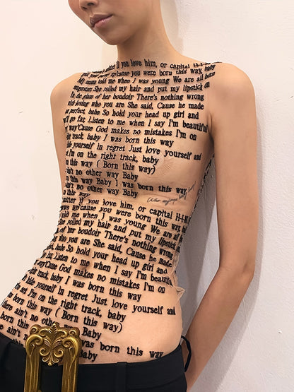 Spring And Summer New Fashion Printed Round-Neck Sleeveless Slim Top T-Shirt SS69