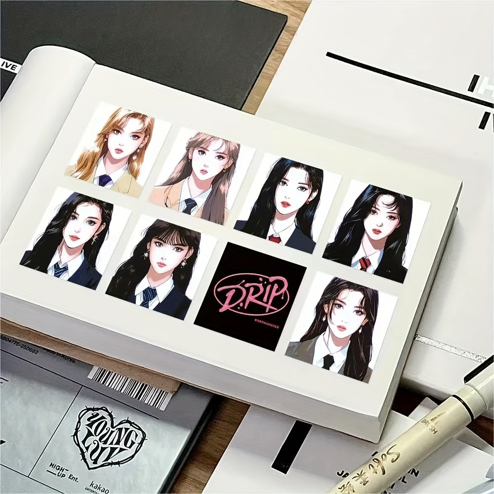1 Roll of 500 Rectangle Glossy Paper Stickers, BABYMONSTER Hand-Painted, Single Use, with Kpop Girl Group Tablets Luggage Sealed Stickers, for Fans SS69