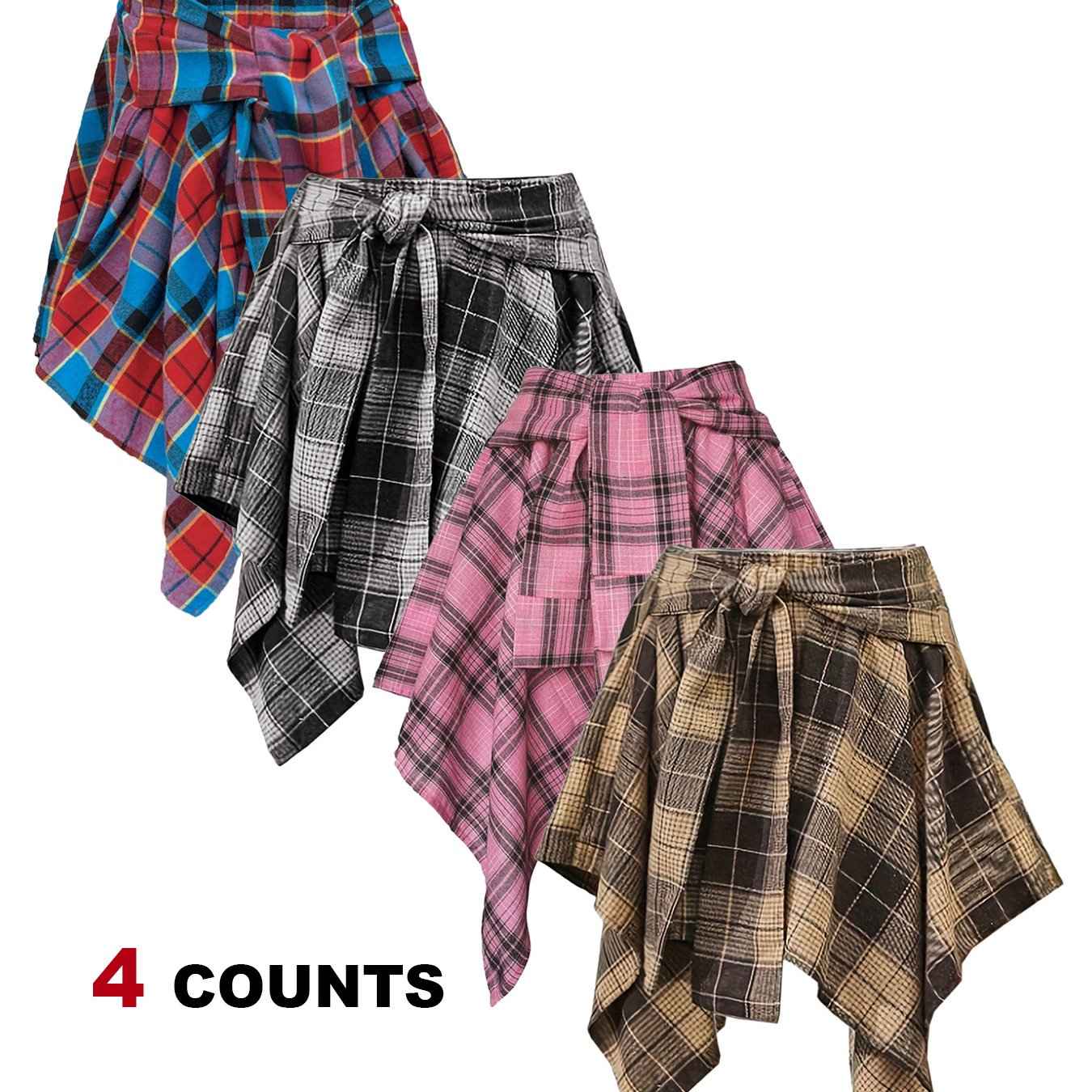 Plus Size - Plus Size - 4-Pack Plus Size Pleated Plaid Skirt | Women High Waist A-Line Elastic Waist Midi Skirt Casual Vintage Checkered Skirt With Slight Stretch Fabric
