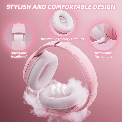 Mytrix Sakura Wireless Gaming Headset for PC, PS4, PS5, Mac, Switch, Surround Sound, 50mm Drivers, 2.4GHz & Gaming Headphones with Noise Cancelling Mic, Over Ear Headphones for Xbox - Pink SS69