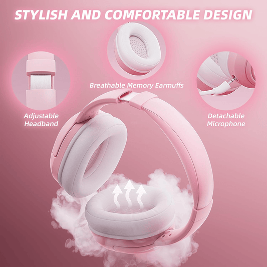 Mytrix Sakura Wireless Gaming Headset for PC, PS4, PS5, Mac, Switch, Surround Sound, 50mm Drivers, 2.4GHz & Gaming Headphones with Noise Cancelling Mic, Over Ear Headphones for Xbox - Pink SS69